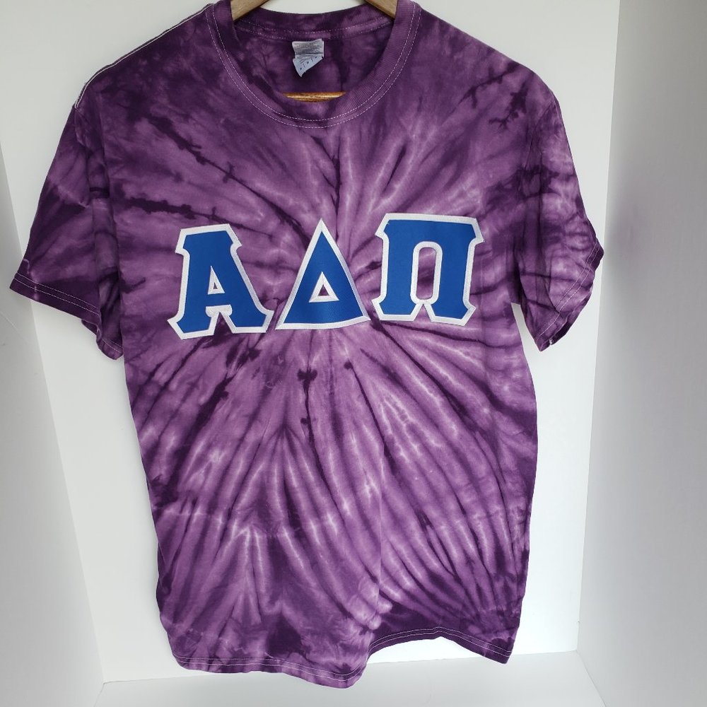 Alpha Delta Pi Lettered Purple with Blue Letters Tie -Dye T shirt Sz M